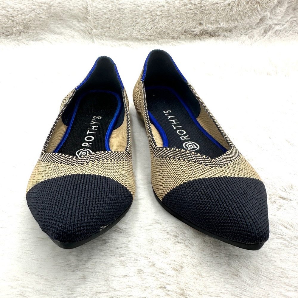 Retired Rothy's Dune Cap Toe The Point Flats Beige Blue Size 8.5 - Picture 6 of 12